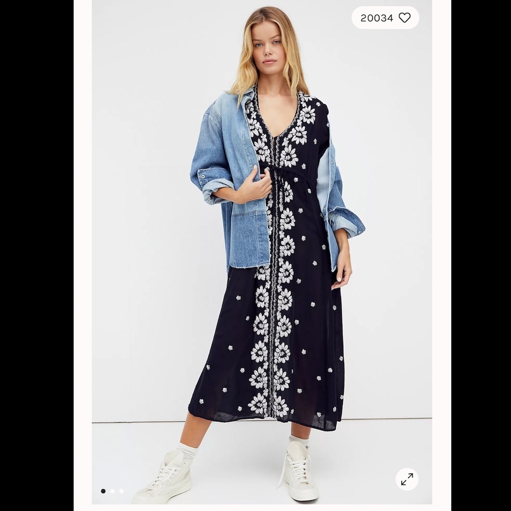NWOT- Free People Embroidered Fable Midi Dress
